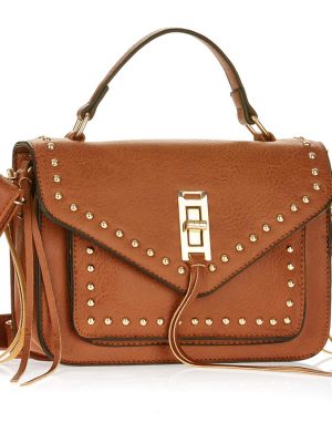 Metallic Sky Studded Crossbody With Fringe